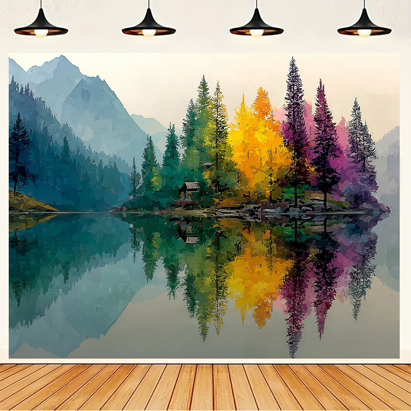 Interior Design Hd - Colorido floresta lago mural de parede