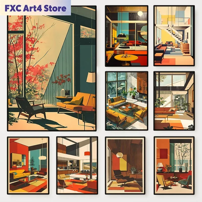 Interior Design Layout - Pôster Arquitetônico Vintage Sem Moldura, Design