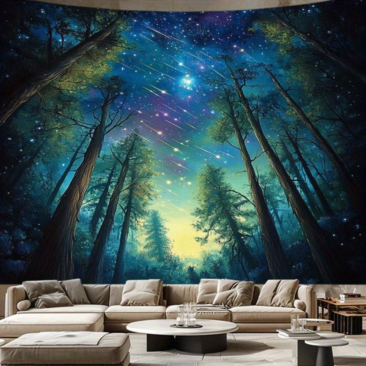 Interior Design Hd - Noite estrelada floresta céu tapeçaria de