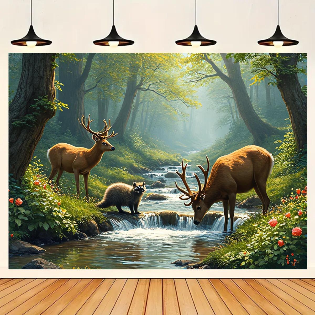 Interior Design Hd - Cervos floresta fluxo mural de parede