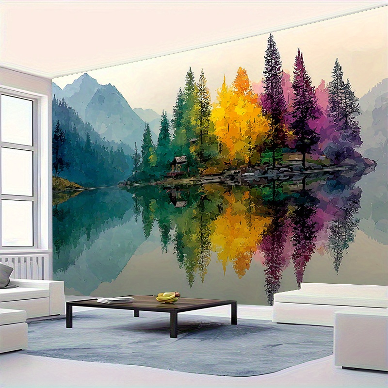 Colorido floresta lago mural d - Interior Design Hd avaliação e preço